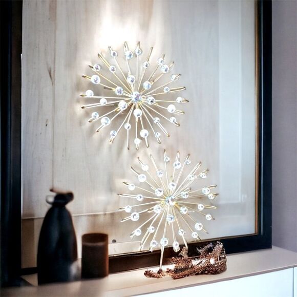 Starburst Wall Art Set l 2 10” Round l Gold Metal l Wall hanging l Home Decor - Picture 5 of 8